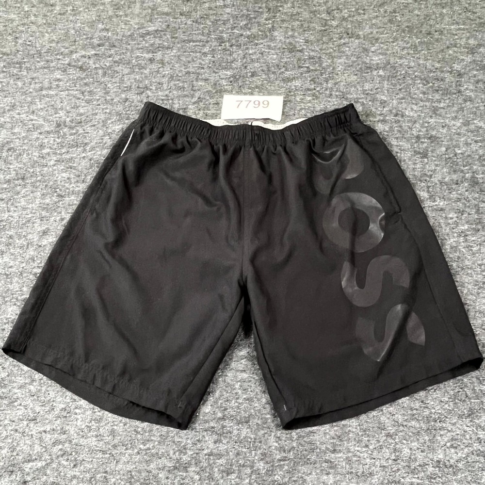 Hugo Boss Beach Shorts Mens Large Black Mesh Lined Elastic Waist Swim Trunks